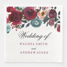 Red Wine Burgundy Floral Wedding Servetten