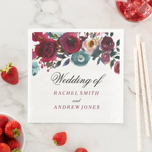 Red Wine Burgundy Floral Wedding Servetten (Insitu)