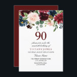 Red Wine Burgundy Flowers 90th Birthday Invite Kaart<br><div class="desc">Red Wine Burgundy Flowers 90th Birthday Noteer prachtige elegante florale waterverf Volledig  / op maat gemaakt</div>