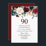Red Wine Burgundy Flowers 90th Birthday Invite Kaart<br><div class="desc">Red Wine Burgundy Flowers 90th Birthday Noteer prachtige elegante florale waterverf Volledig  / op maat gemaakt</div>