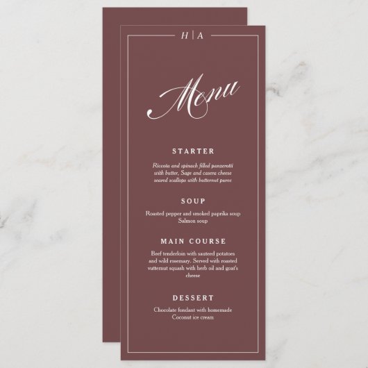 Red Wine Elegant Handwriting Wedding Dinner  Menu (Voorkant / Achterkant)