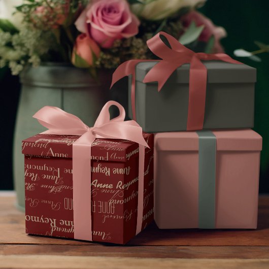 Red-wine gepersonaliseerd handgeschreven naampatro cadeaupapier