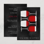 Red Wine Glass Black Silver Glass Invitation Kaart (Voorkant / Achterkant)