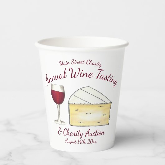 Red Wine Glass Brie Cheese Tasting Charity Event Papieren Bekers (Voorkant)