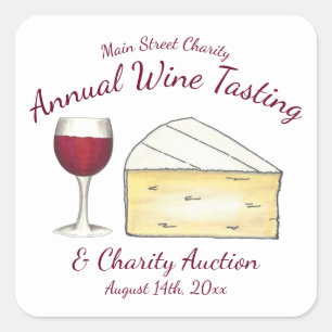 Red Wine Glass Brie Cheese Tasting Charity Event Vierkante Sticker