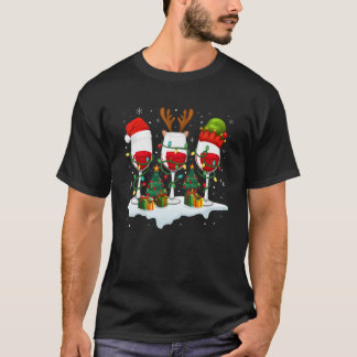 Red Wine Glass Christmas  Santa Hat Elf Deer Xmas  T-shirt