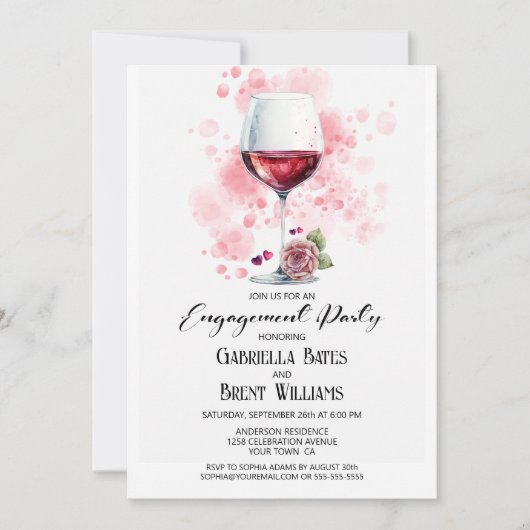 Red Wine Glass Engagement Party Kaart (Voorkant)