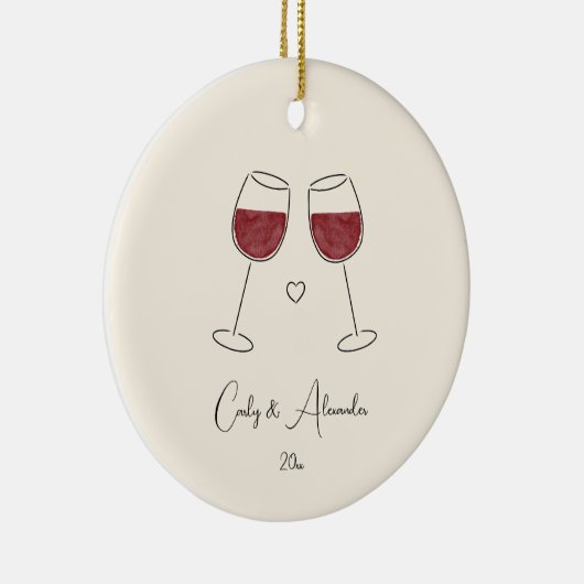 Red Wine Glass getrouwd met verloofd Jubileum Keramisch Ornament (Rechts)