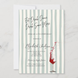 Red Wine Glass Green Stripes Bridal Shower Kaart