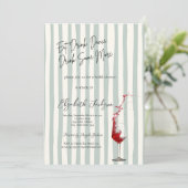 Red Wine Glass Green Stripes Bridal Shower Kaart (Staand voorkant)