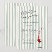 Red Wine Glass Green Stripes Bridal Shower Kaart (Voorkant / Achterkant)