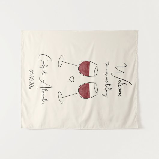 Red Wine Glass Wedding Welcome Wandkleed (Voorkant (horizontaal))