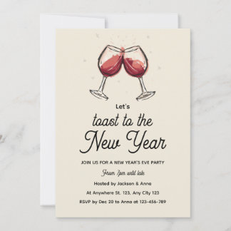 Red Wine Glasses Hand Drawn New Year's Eve Party Kaart