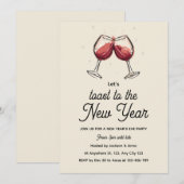 Red Wine Glasses Hand Drawn New Year's Eve Party Kaart (Voorkant / Achterkant)