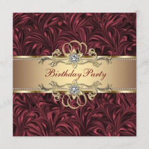Red Wine Gold Birthday Party Invitation Kaart