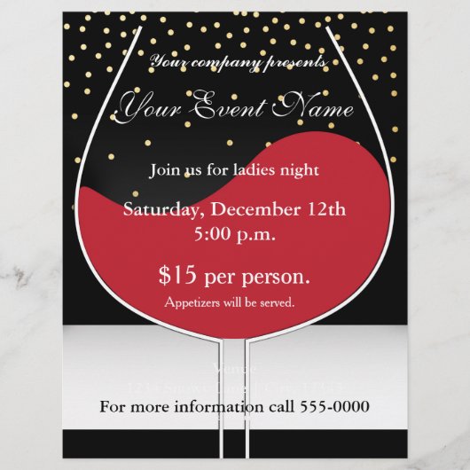 Red Wine Gold & Black Chic Event Flyer Poster (Voorkant)