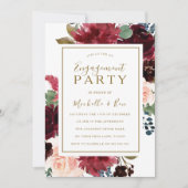 Red Wine Gold Floral Waterverf Engagement Party Kaart (Voorkant)
