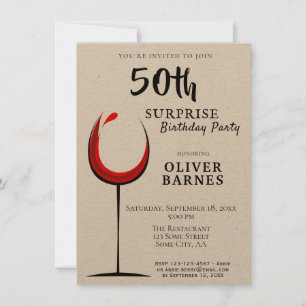 Red Wine Kraft Surprise 50th Birthday Party Kaart