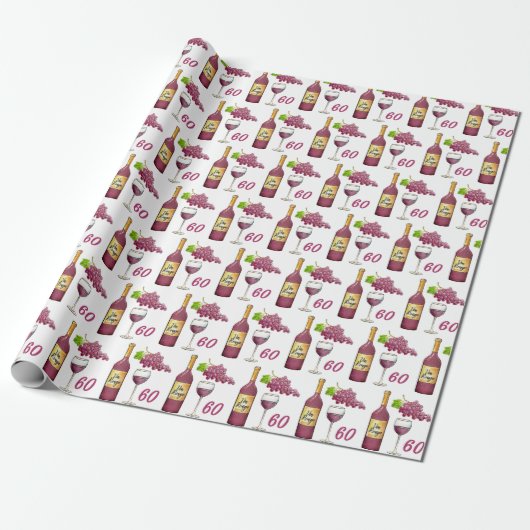 Red Wine Lovers Pattern 60th Birthday Cadeaupapier (Uitgerold)