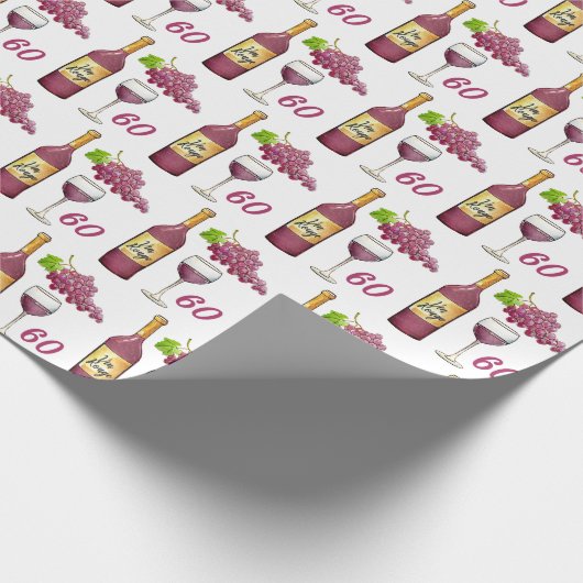 Red Wine Lovers Pattern 60th Birthday Cadeaupapier (Hoek)