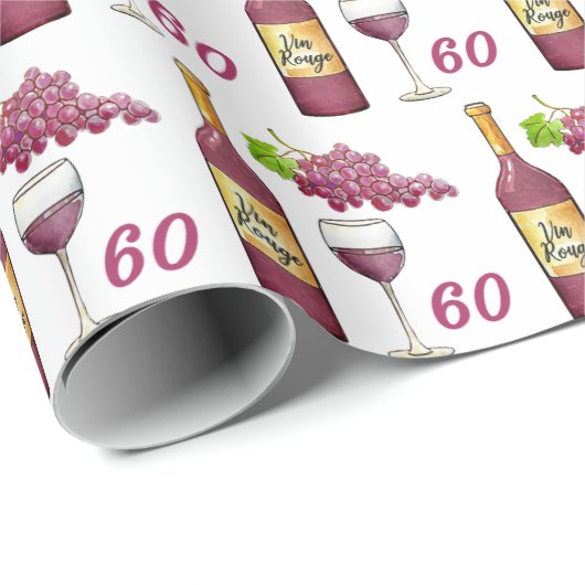 Red Wine Lovers Pattern 60th Birthday Cadeaupapier (Rol Hoek)