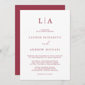 Red Wine Monogram Simple Minimalist Weddenschap In Kaart (Voorkant / Achterkant)