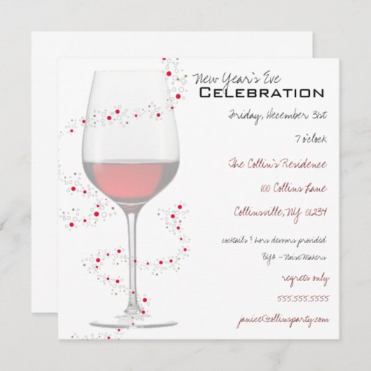 Red Wine & Sparkles Nieuwjaarsuitvindingen Kaart (Voorkant / Achterkant)