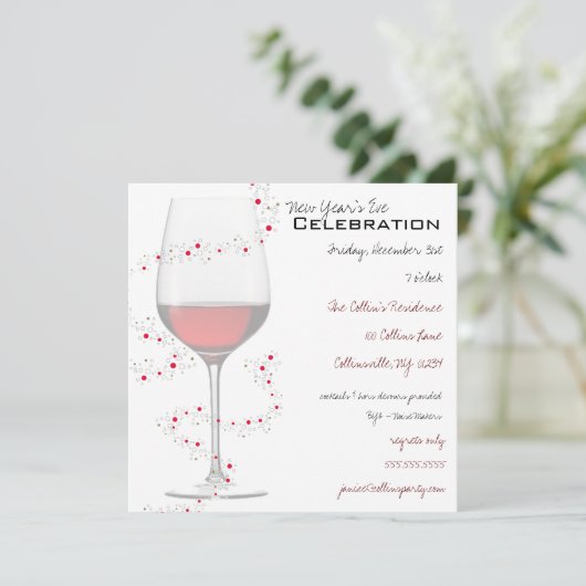 Red Wine & Sparkles Nieuwjaarsuitvindingen Kaart (Staand voorkant)