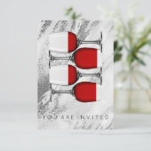 Red Wine Tasting Cocktail Party Invitation Marmer Kaart (Staand voorkant)