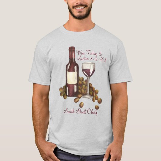 Red Wine Tasting Glass Bottle Grapes Charity Event T-shirt (Voorkant)