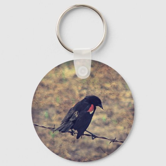 Red Wing Blackbird op Barbed Wire Sleutelhanger (Voorkant)