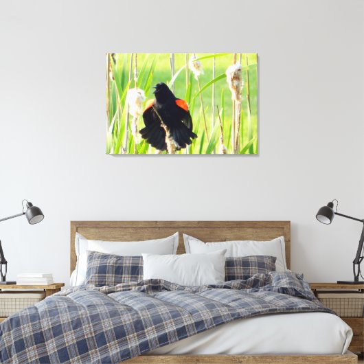 Red Wing Blackbird Song Wrapped Canvas Print (Insitu (Slaapkamer))