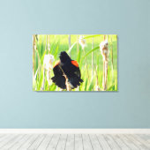 Red Wing Blackbird Song Wrapped Canvas Print (Insitu (Houten vloer))