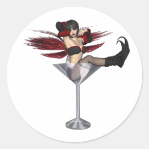 Red Wing Fairy Girl in Martini Glass Ronde Sticker