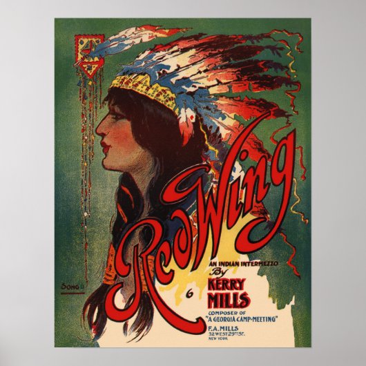Red Wing Indian Sheet Music Hoesje Poster (Voorkant)