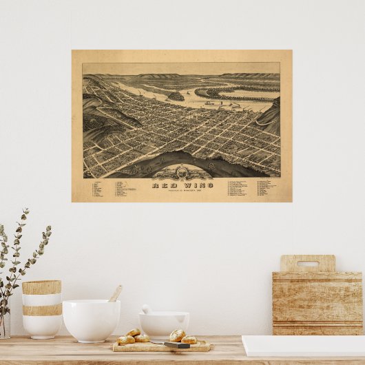 Red Wing Minnesota 1880 Antiek Panorama Map Poster (Keuken)