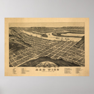 Red Wing Minnesota 1880 Antiek Panorama Map Poster