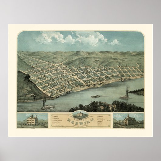 Red Wing, MN Panoramic Map - 1868 Poster (Voorkant)