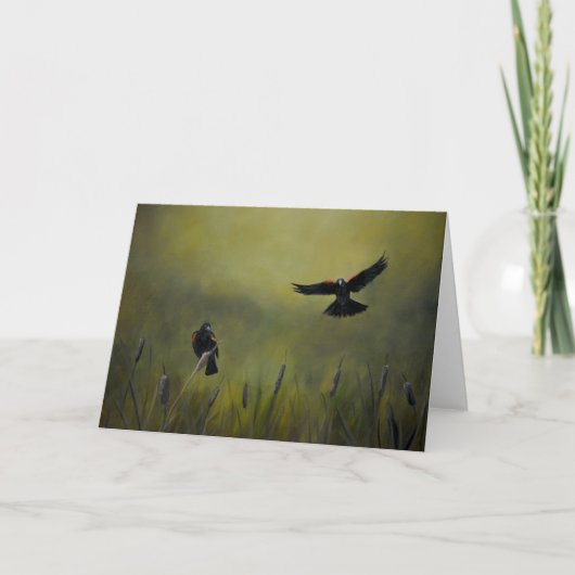 Red Winged Black Birds Art Wenskaart Kaart (Voorkant)