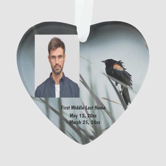 Red-winged Blackbird Marsh Dated Photo Custom Ornament (achterkant)