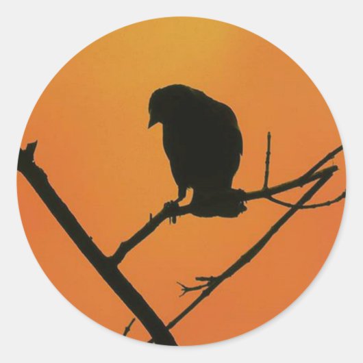 Red Winged Blackbird Silhouette in Oranje Ronde Sticker (Voorkant)