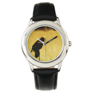 Red-Winged Blackbird Singing Abstract Horloge