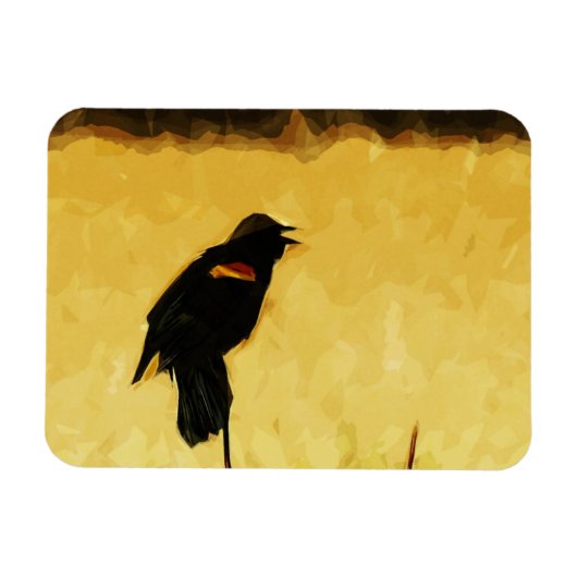 Red-Winged Blackbird Singing Abstract Magneet (Horizontaal)