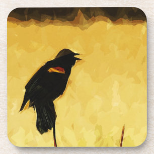 Red-Winged Blackbird Singing Abstract Onderzetter