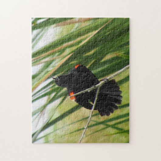 Red Winged Blackbird Singing - Bird Jigzaag Puzzle Legpuzzel (Verticaal)