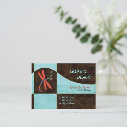 Red Winged Dragonfly Contemporary Visitekaartje (Staand voorkant)