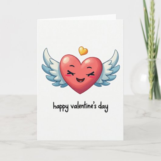 Red Winged Heart Valentines Day Card Kaart (Voorkant)