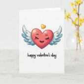 Red Winged Heart Valentines Day Card Kaart (Gele Bloem)
