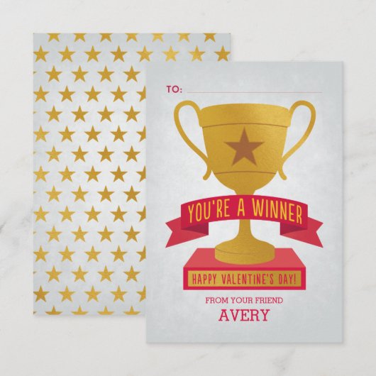 Red Winners Trophy Classroom Valentijn Kaart (Voorkant / Achterkant)
