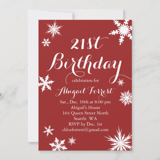 Red Winter 21st Birthday Invitation Kaart (Voorkant)